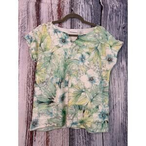 Alfred Dunner Floral Cap-Sleeve Top Botanical Print Size Small